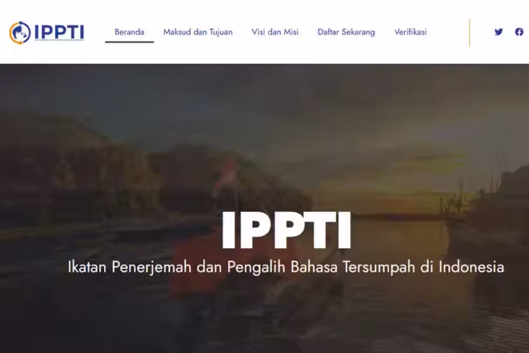 Kemenkumham Dukung Peluncuran Situs Resmi IPPTI, Perkuat Wadah Profesi Penerjemah Tersumpah Tangkapan halaman depan web ippti.or.id